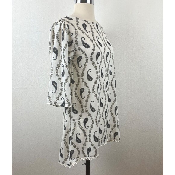 Yak & Yeti Tunic Blouse Top Small White Gray Paisley 3/4 Sleeves Boho Peasant - Picture 7 of 8